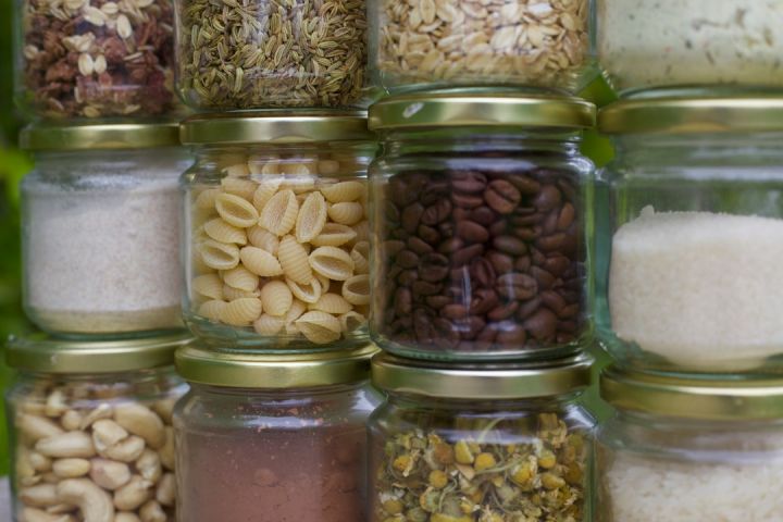 Food Storage - assorted spices in clear glass jars
